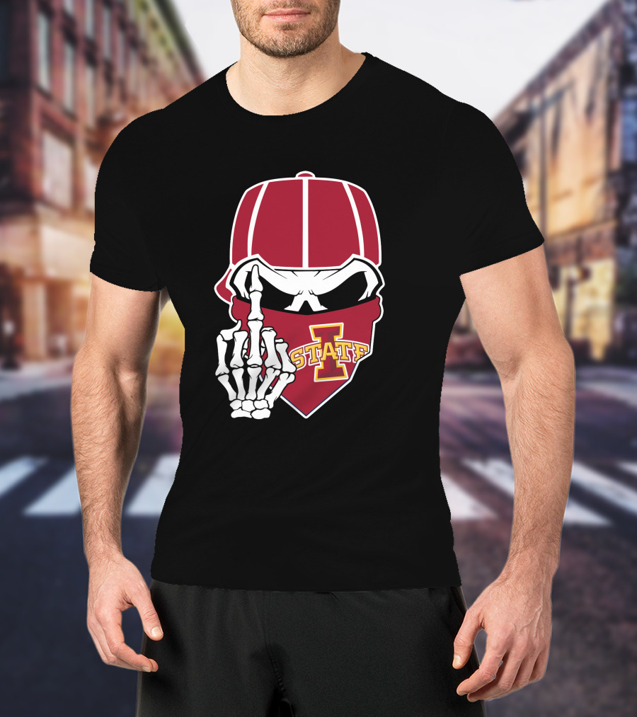 Iowa State Cyclones Skull Bandana Skeleton Hand Gesture T-Shirt