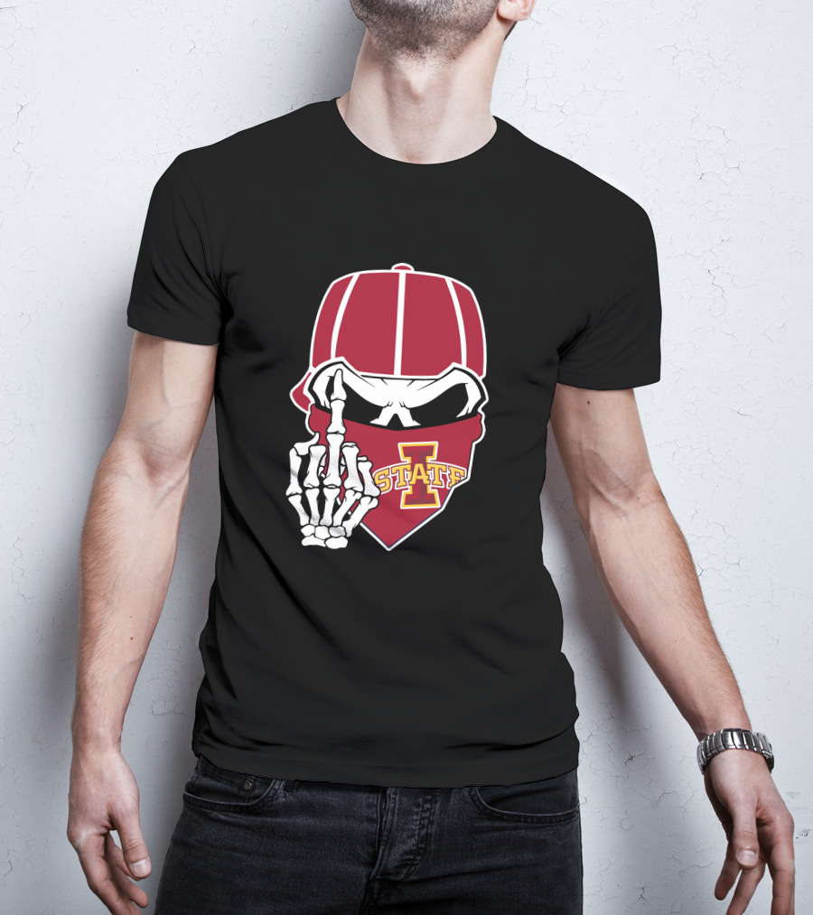 Iowa State Cyclones Skull Bandana Skeleton Hand Gesture T-Shirt