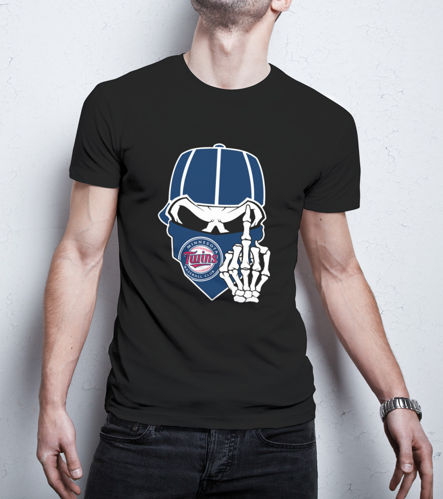 Minnesota Twins Baseball Club Skull With Skeleton Hand Symbol T-Shirt