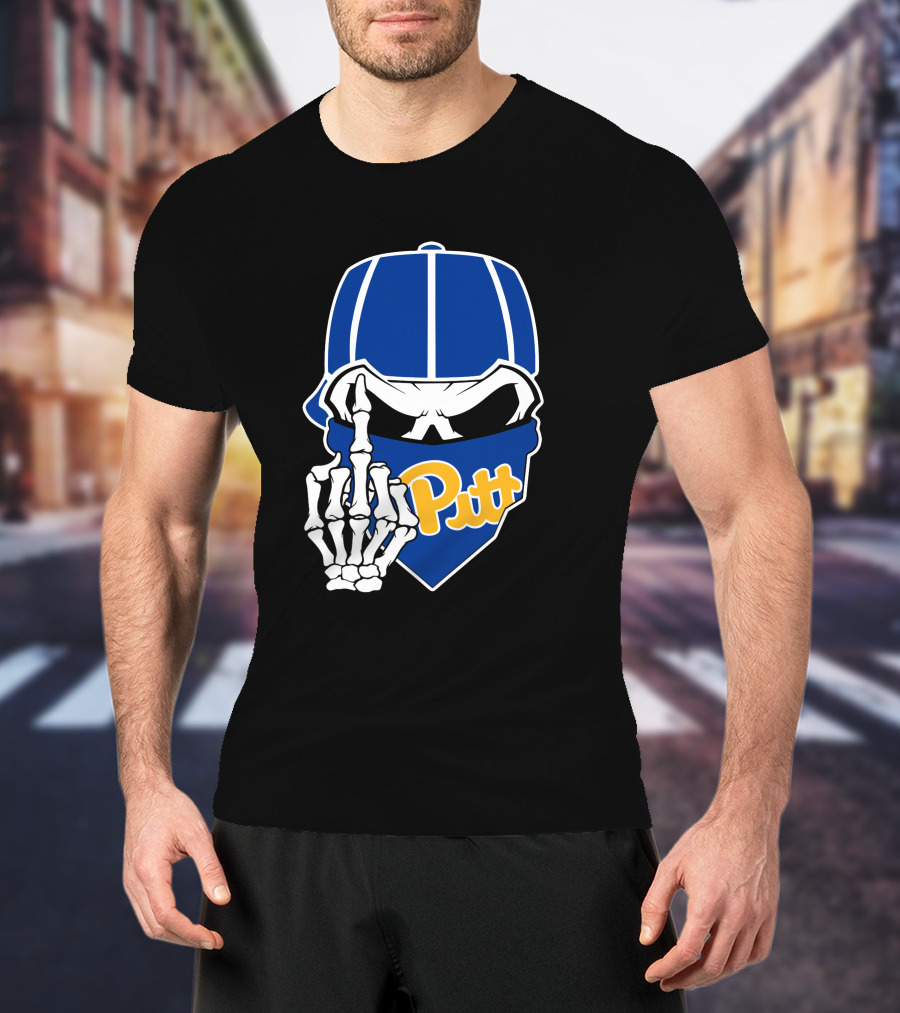 Pitt Panthers Skull Skeleton Hand T-Shirt
