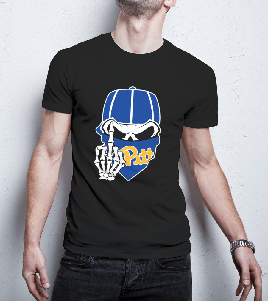 Pitt Panthers Skull Skeleton Hand T-Shirt