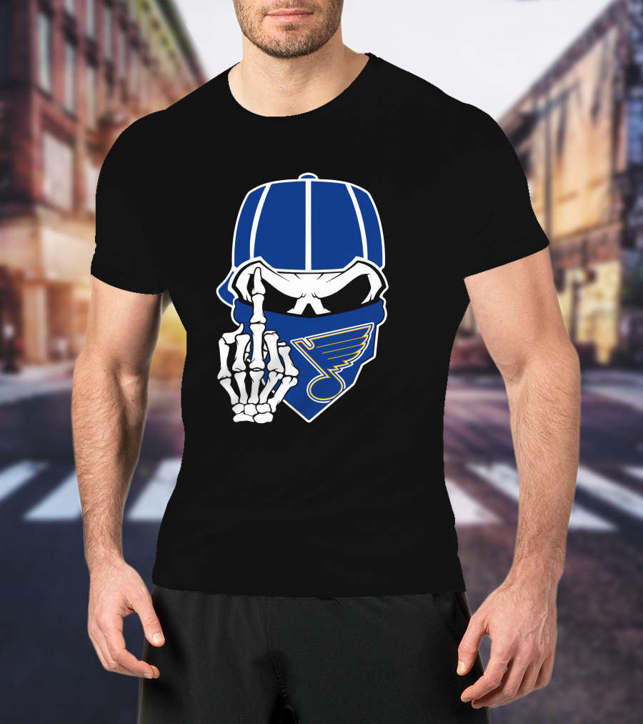 St Louis Blues Skull Skeleton Hand Bandana T-Shirt