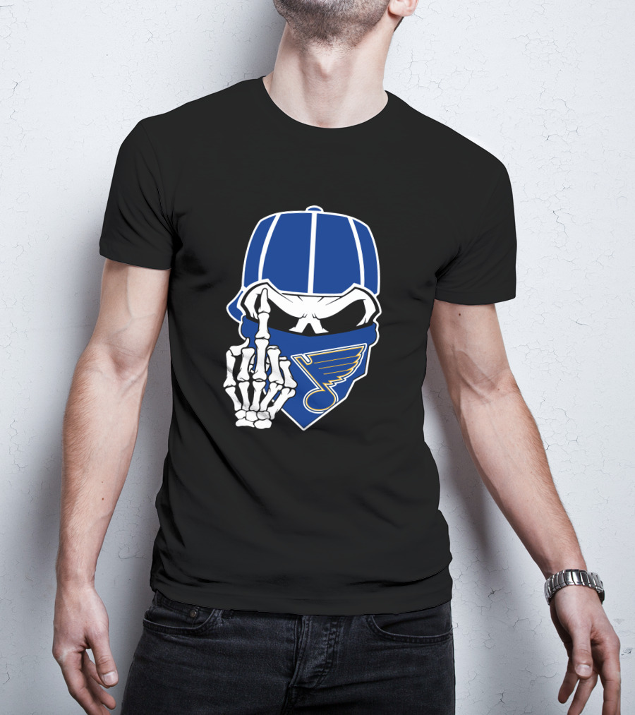 St Louis Blues Skull Skeleton Hand Bandana T-Shirt