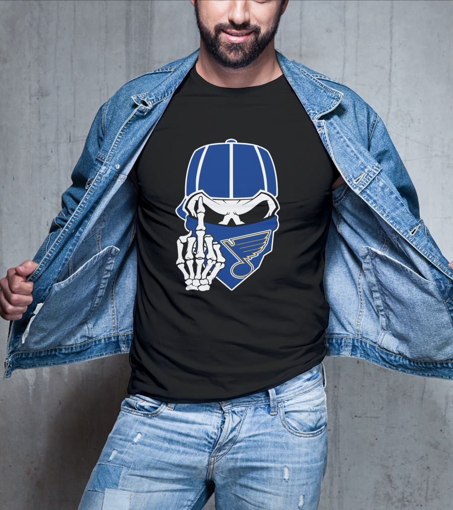 St Louis Blues Skull Skeleton Hand Bandana T-Shirt