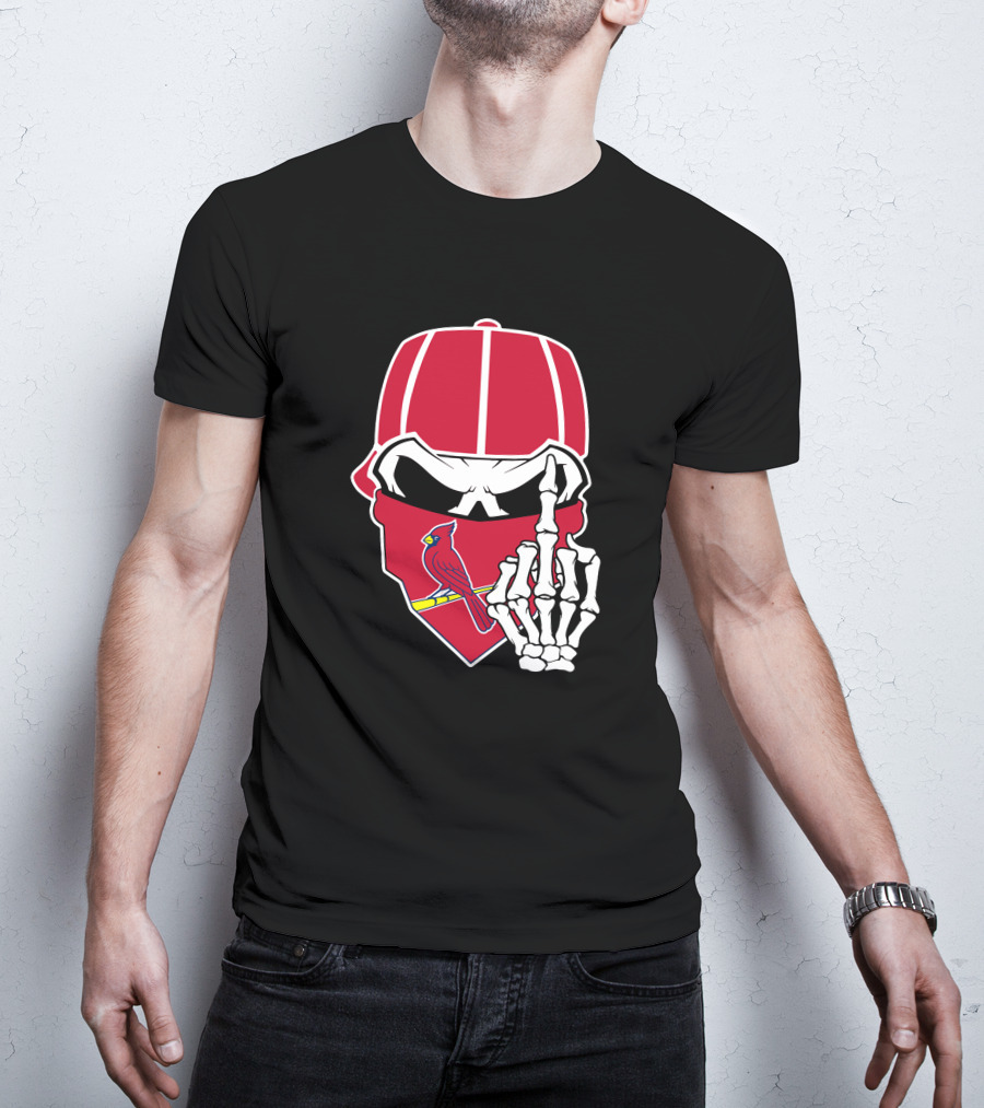 St Louis Cardinals Skull With Bandana And Skeleton Hand T-Shirt
