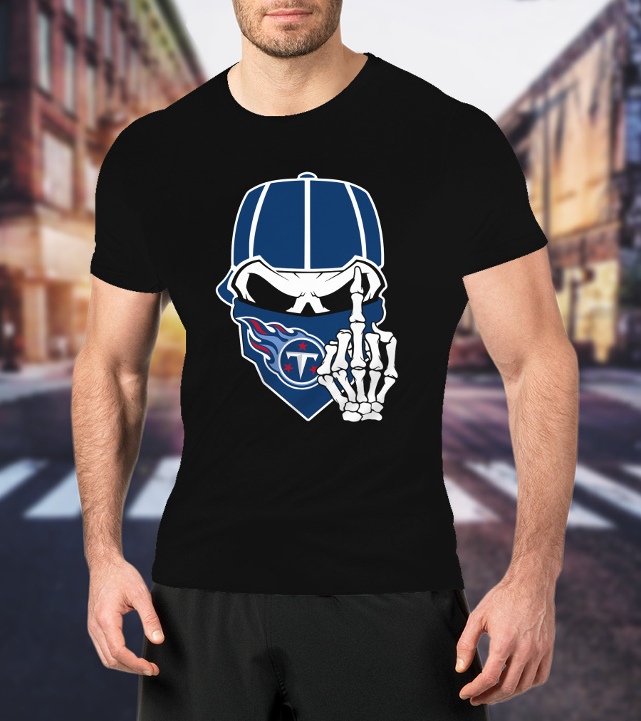Tennessee Titans Skull Skeleton Hand Gesture T-Shirt