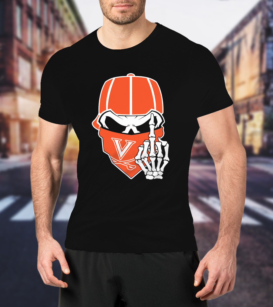 Virginia Cavaliers Skull Bandana Skeleton Gesture T-Shirt