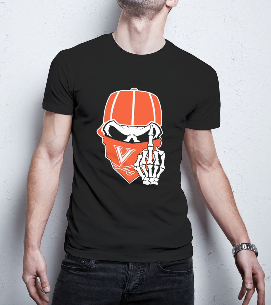 Virginia Cavaliers Skull Bandana Skeleton Gesture T-Shirt