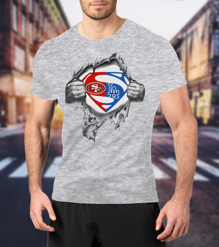 Sf 49ers La Dodgers Superman Logo Crossover T-Shirt