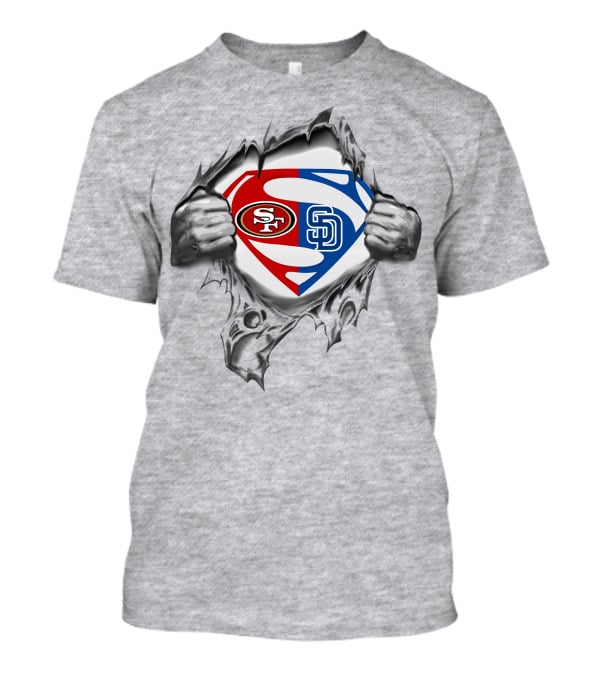 49ers San Diego Padres Superman Logo Tear Superhero Crossover T-Shirt