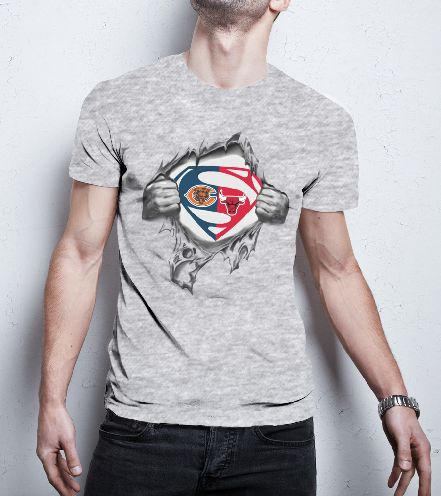 Chicago Bears Bulls Superman Emblem Crossover T-Shirt