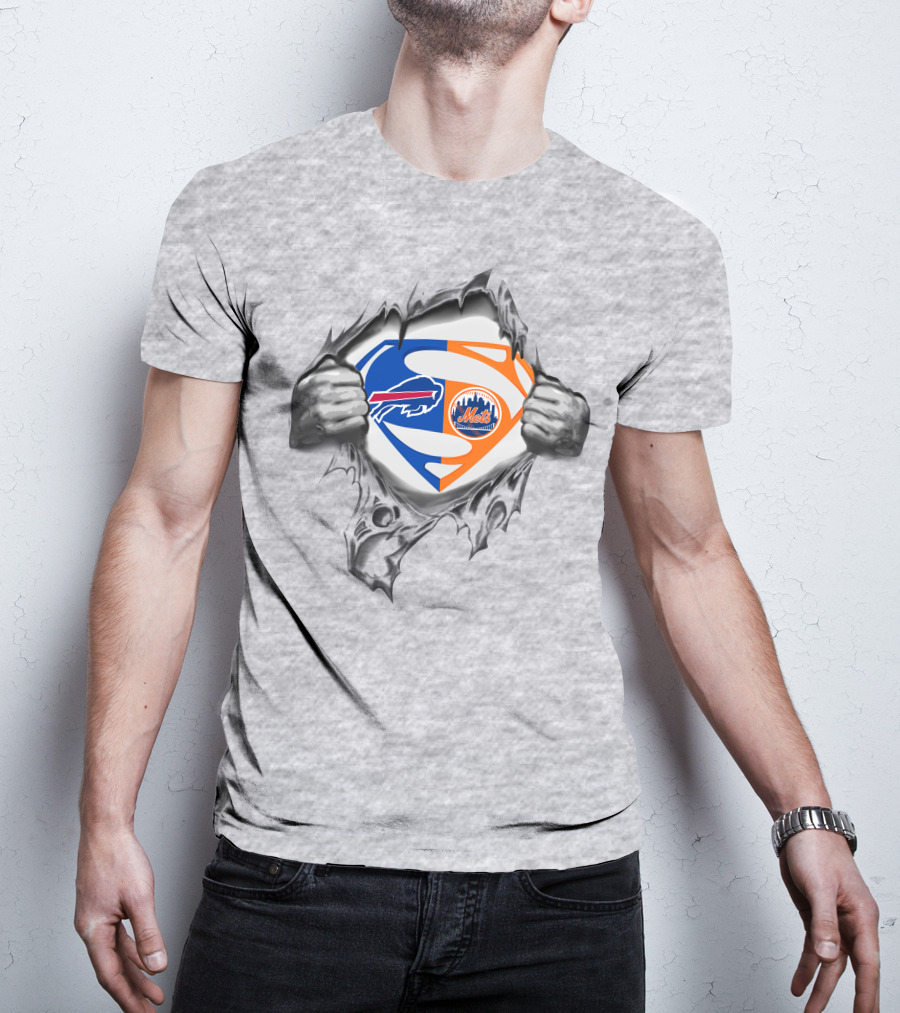 Buffalo Bills New York Mets Superman Logo Crossover T-Shirt