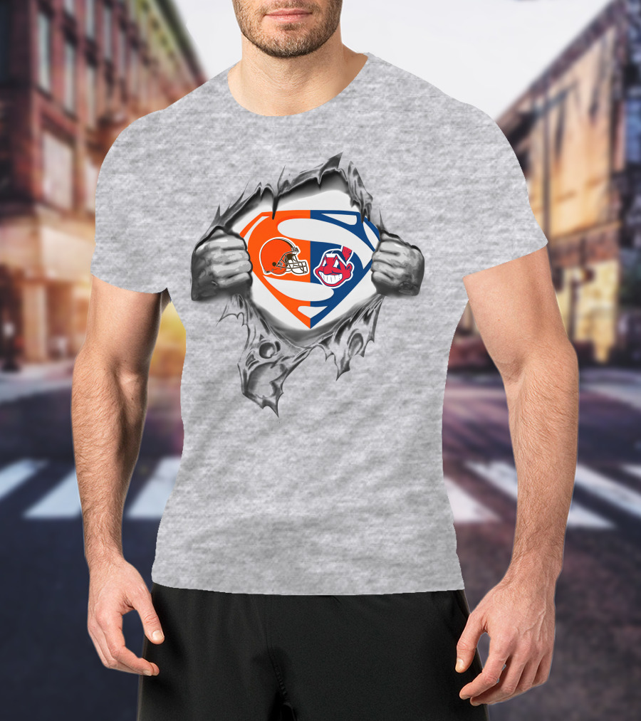 Cleveland Browns Cleveland Indians Superman Logo Integration T-Shirt