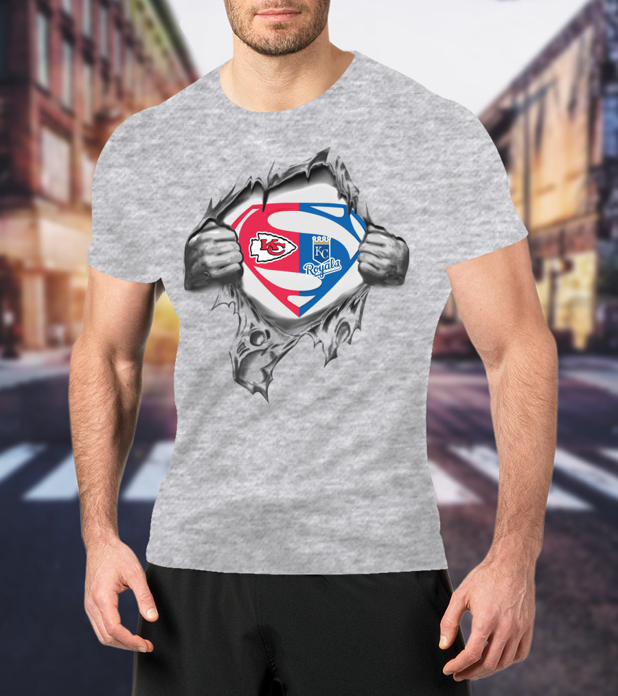 Kansas City Chiefs Royals Superman Logos Combination T-Shirt