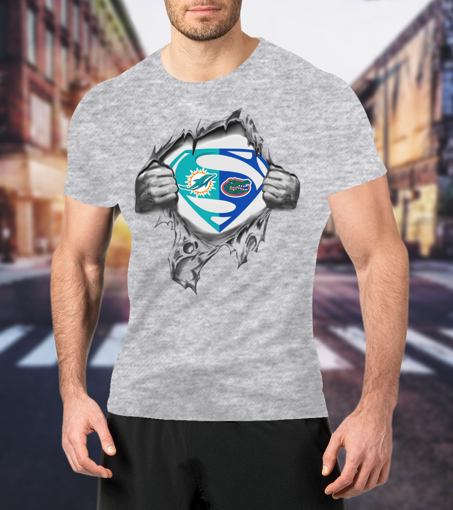 Miami Dolphins Florida Gators Superman Logo Fusion T-Shirt