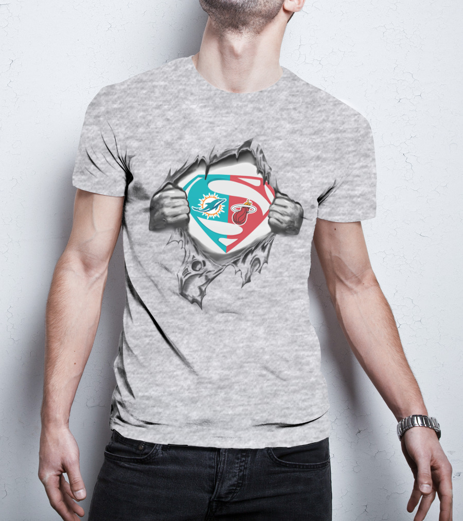 Miami Dolphins And Miami Heat Superman Logo Fusion T-Shirt