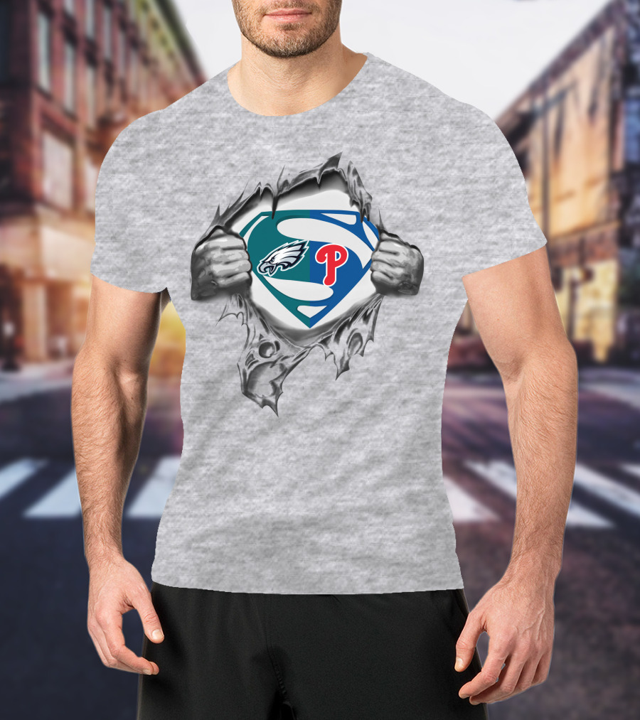 Eagles Philadelphia Phillies Superman Logo Crossover T-Shirt