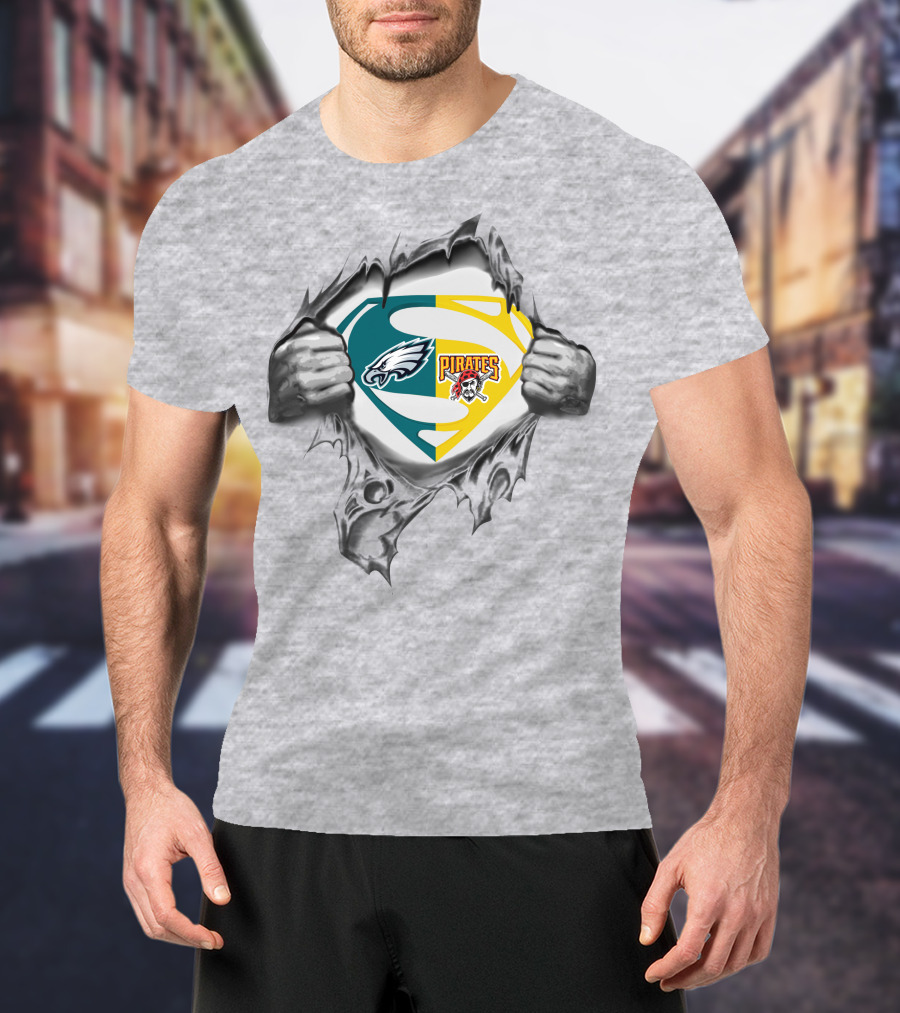 Eagles Pittsburgh Pirates Superman Logo Combination T-Shirt