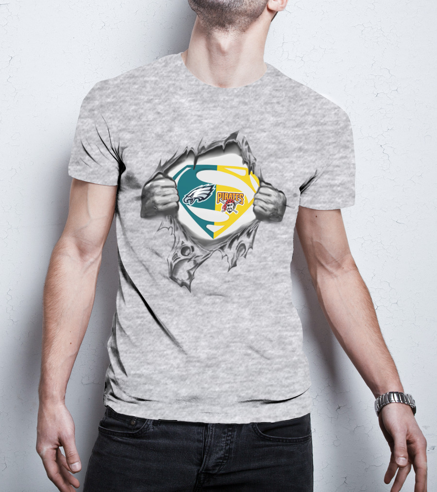 Eagles Pittsburgh Pirates Superman Logo Combination T-Shirt