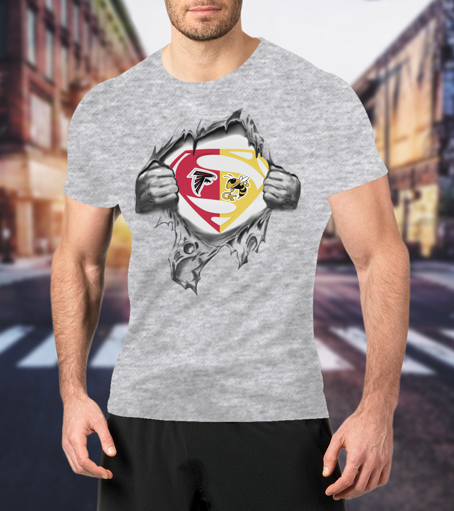 Falcons Georgia Tech Yellow Jackets Superman Logo Tear T-Shirt