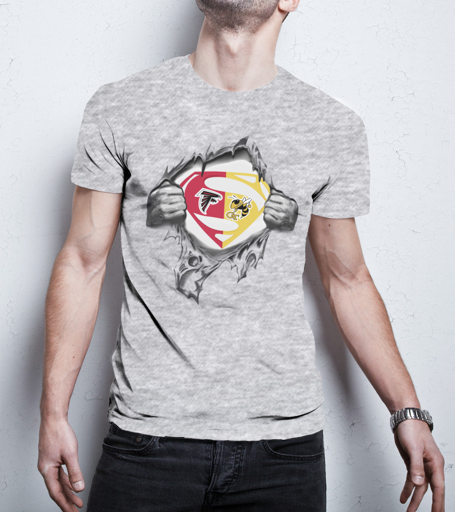 Falcons Georgia Tech Yellow Jackets Superman Logo Tear T-Shirt