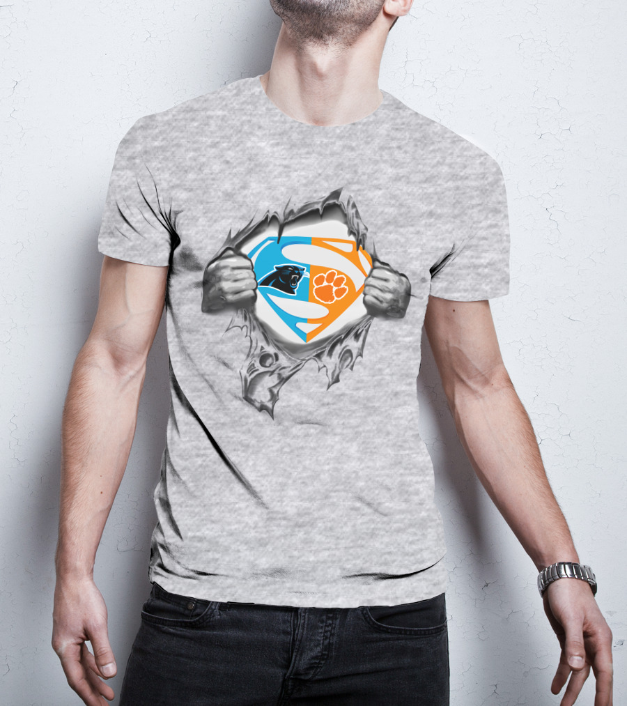 Carolina Panthers Clemson Tigers Superman Logo Combination T-Shirt