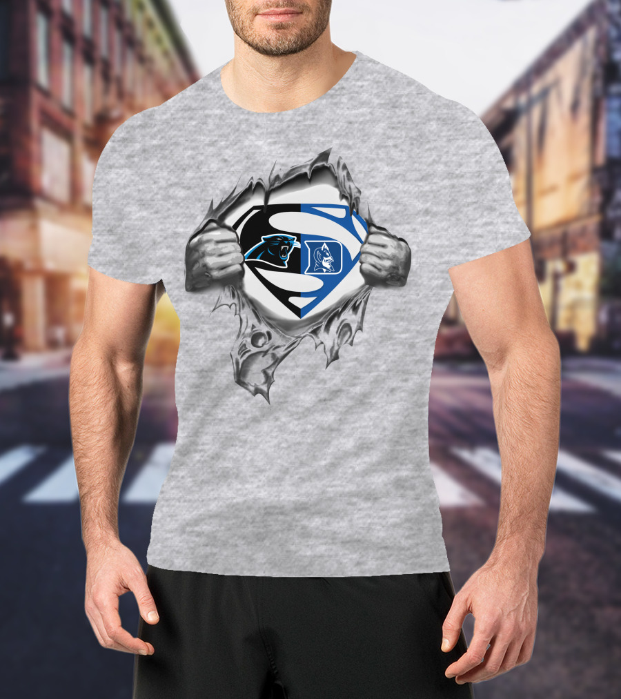 Carolina Panthers Duke Blue Devils Superman Logo Combo T-Shirt