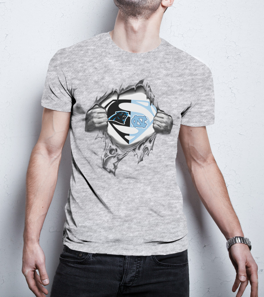 Carolina Panthers North Carolina Tar Heels Superman Logo Fusion T-Shirt