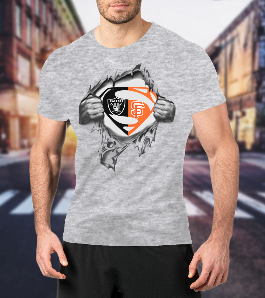 Raiders San Francisco Giants Superman Logo Rip T-Shirt