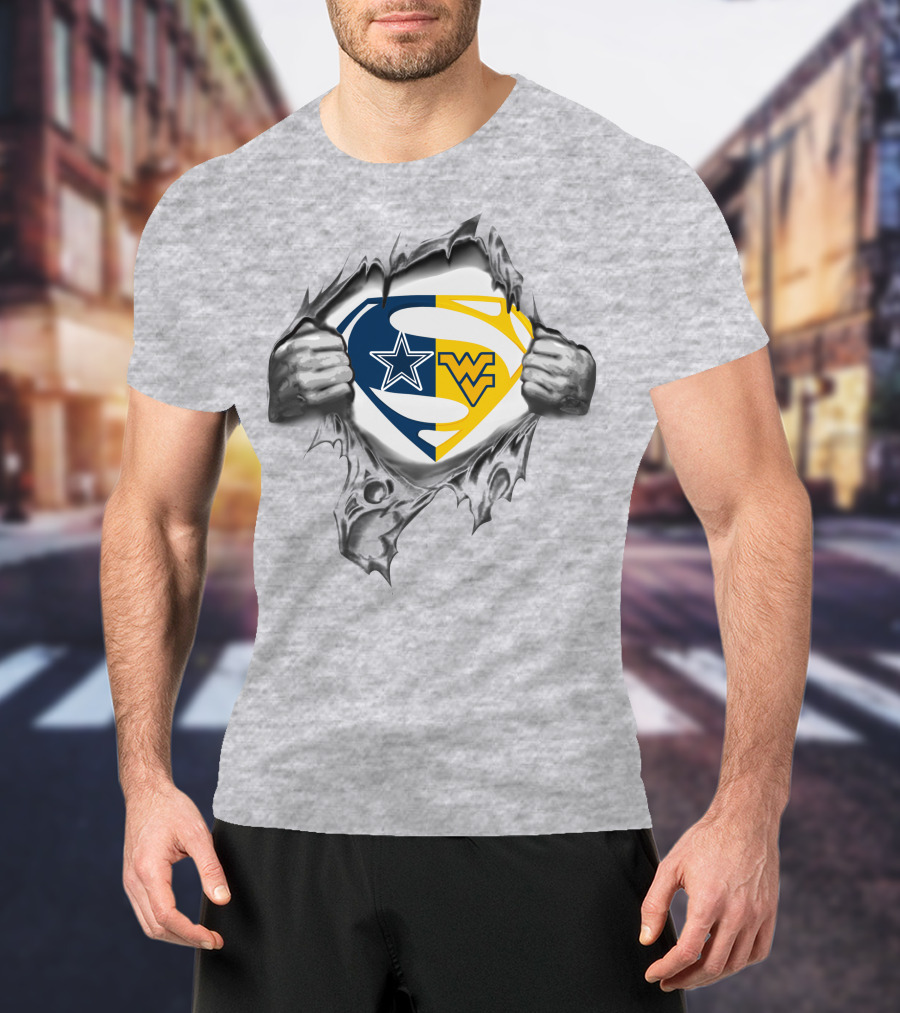 Cowboys West Virginia Mountaineers Superman Logo Fusion T-Shirt