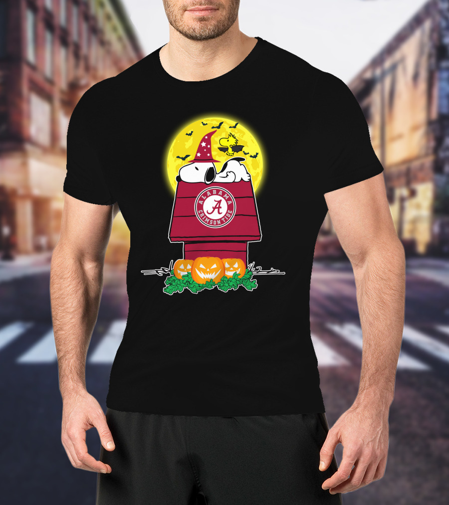 Snoopy Halloween Alabama Crimson Tide Peanuts Pumpkin Woodstock T-Shirt