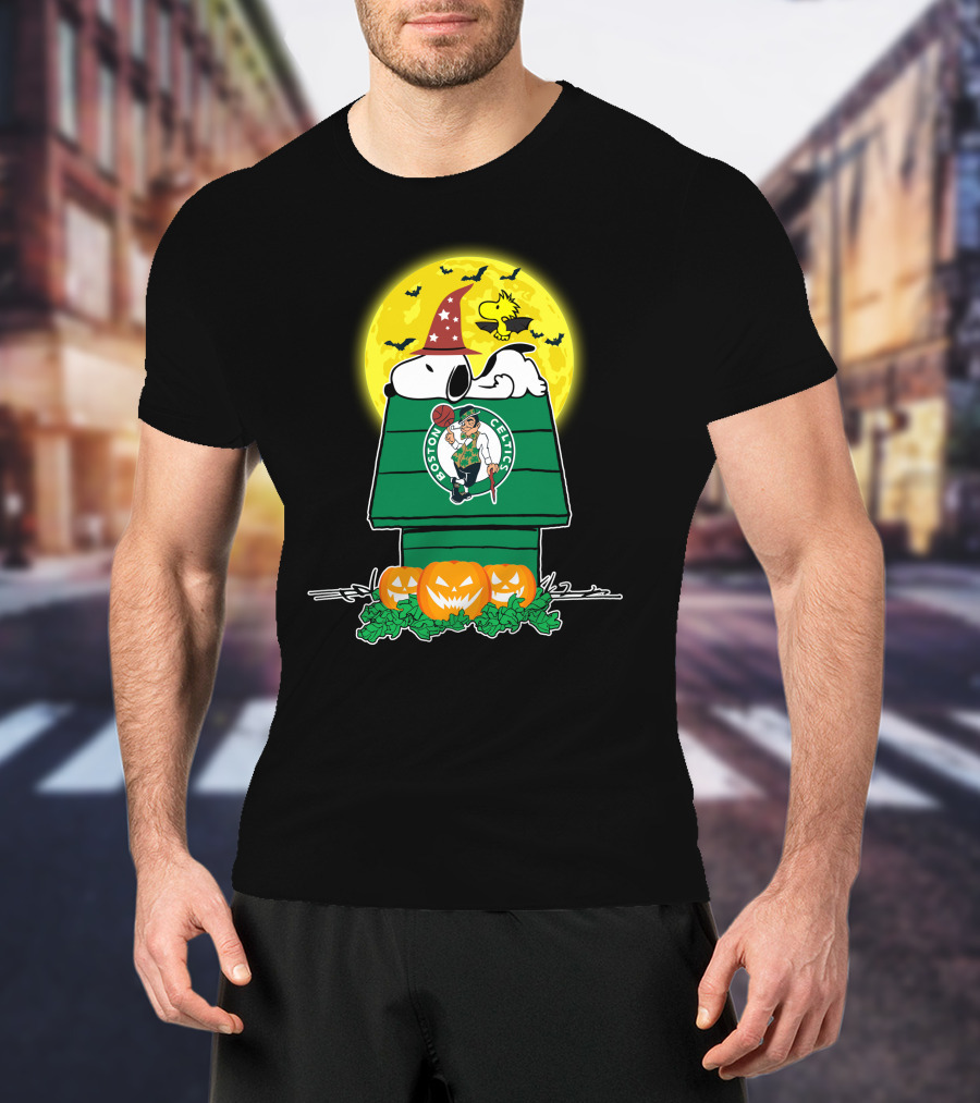 Snoopy Boston Celtics Halloween Moon Pumpkins T-Shirt