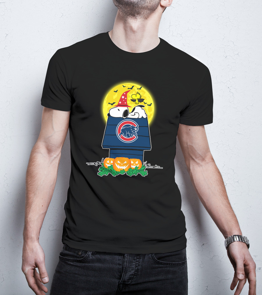 Chicago Cubs Snoopy Halloween Peanuts Jack-O-Lantern Woodstock T-Shirt