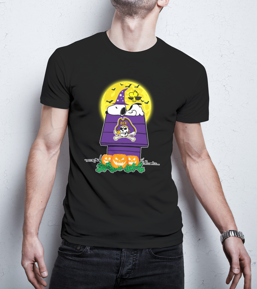 East Carolina Pirates Snoopy Halloween Ecu Moon Pumpkins T-Shirt