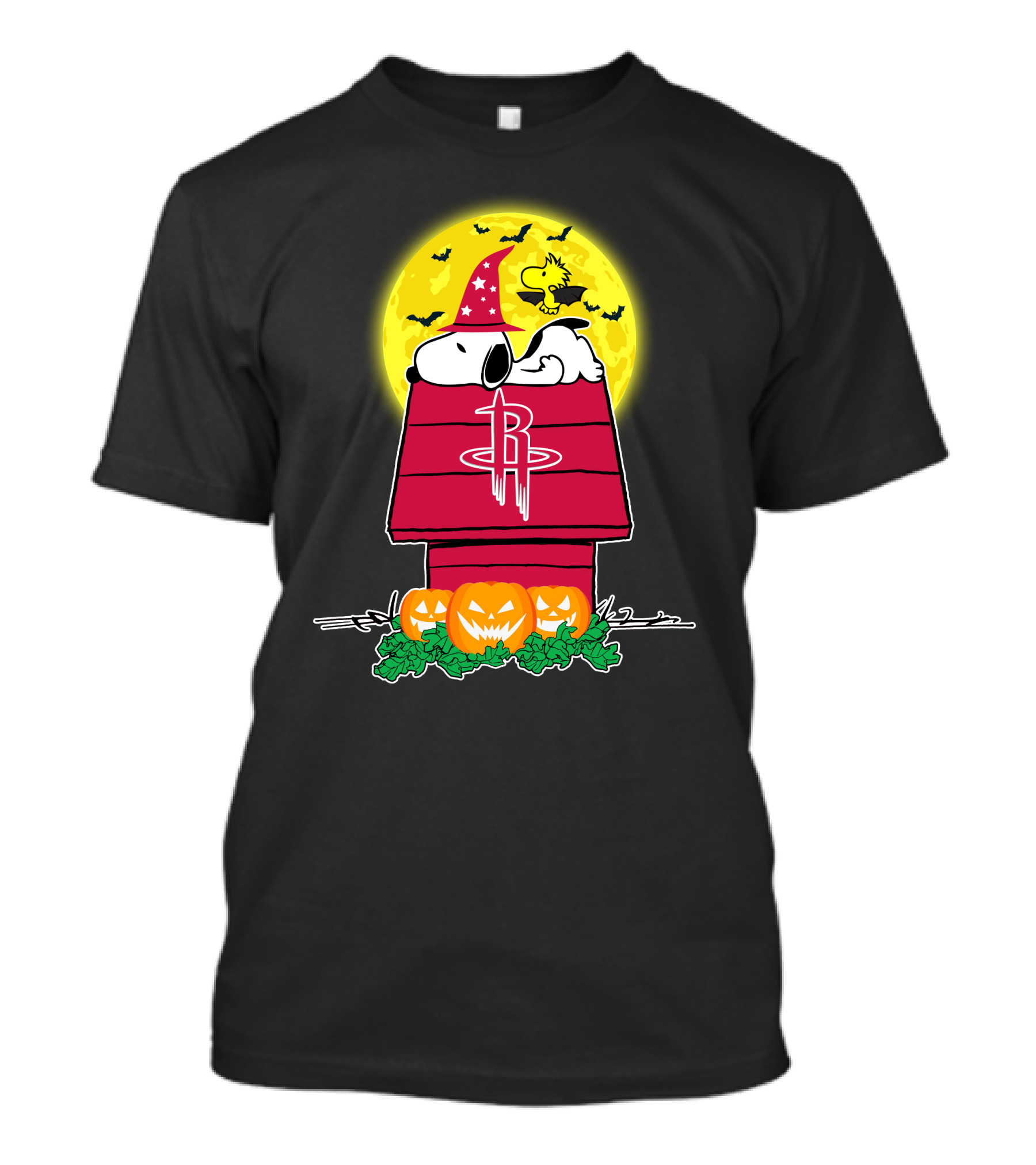 Houston Rockets Snoopy Halloween Moon Pumpkins Peanuts Sports Fan T-Shirt