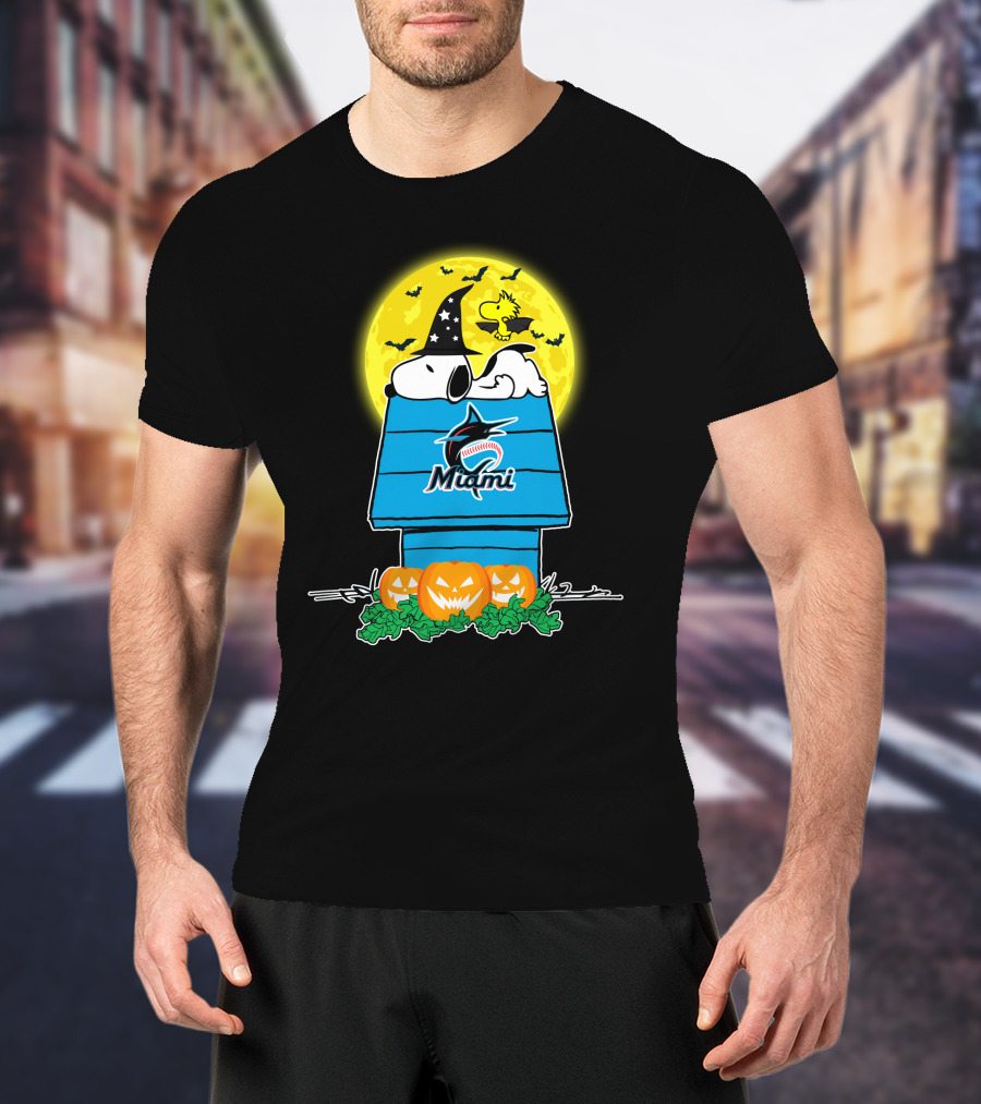 Snoopy Miami Marlins Halloween Moon Pumpkins T-Shirt