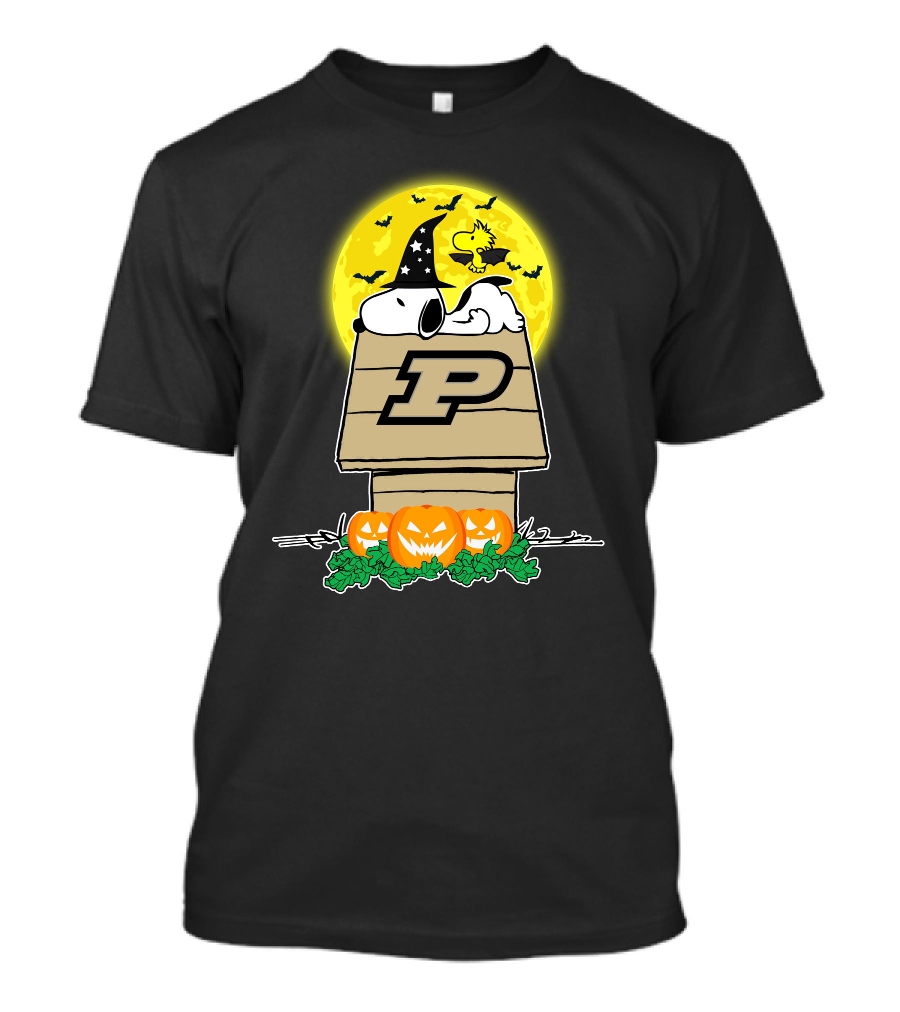 Purdue Boilermakers Snoopy Halloween Peanuts Woodstock Pumpkins Moon T-Shirt