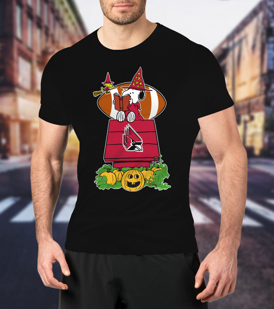 Ball State Cardinals Snoopy Halloween Great Pumpkin Patch Football Doghouse T-Shirt