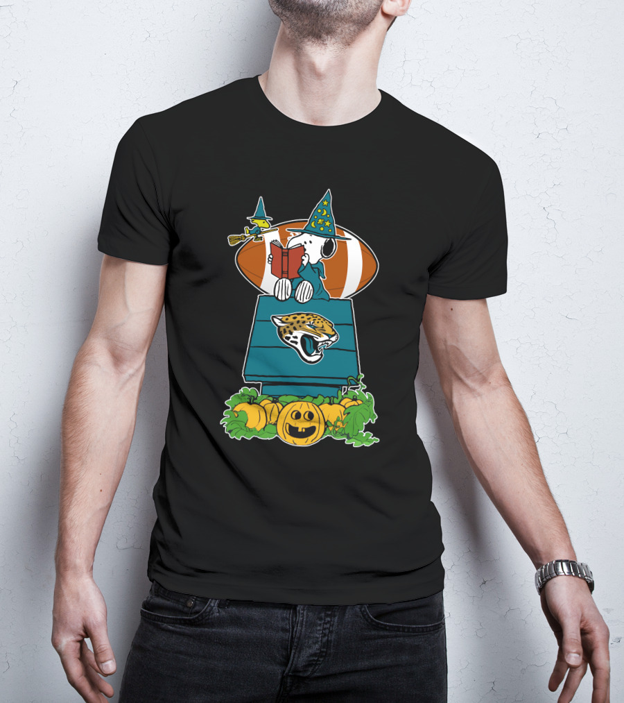 Jacksonville Jaguars Snoopy Halloween Witch Pumpkin Football House T-Shirt
