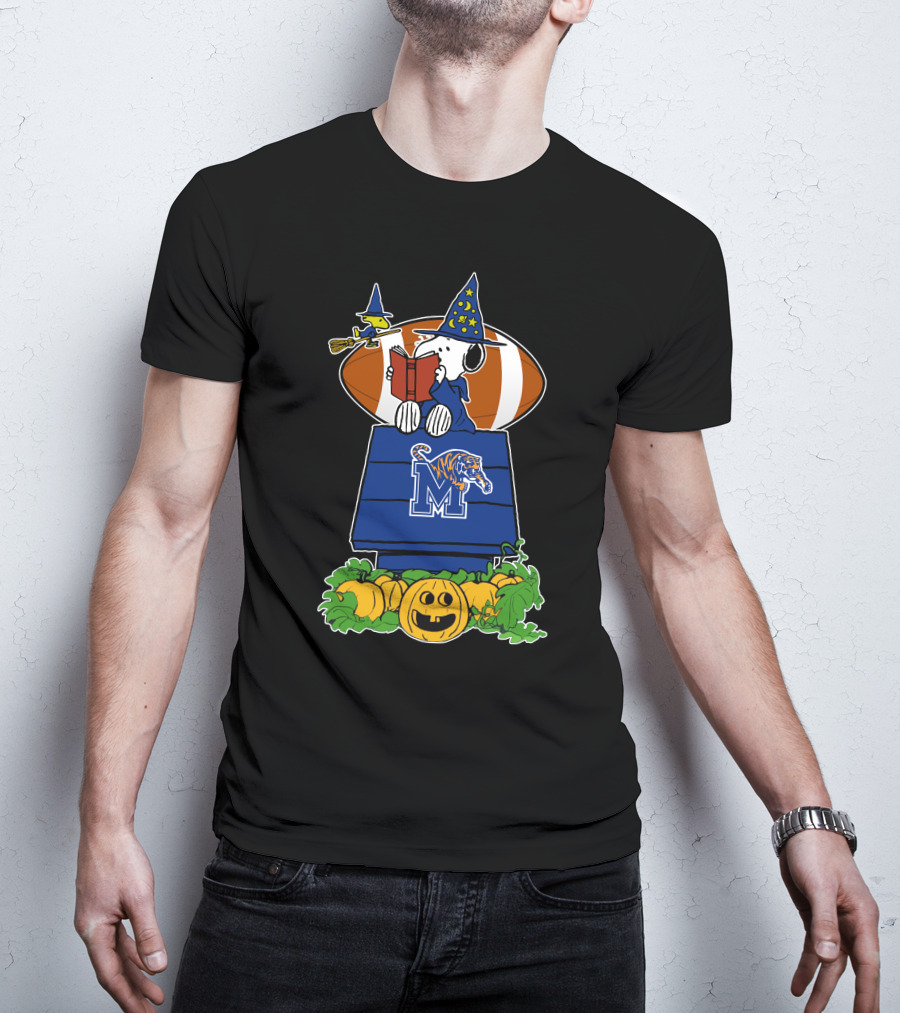 Memphis Tigers Snoopy Halloween Football Wizard Witch Peanuts Pumpkin T-Shirt
