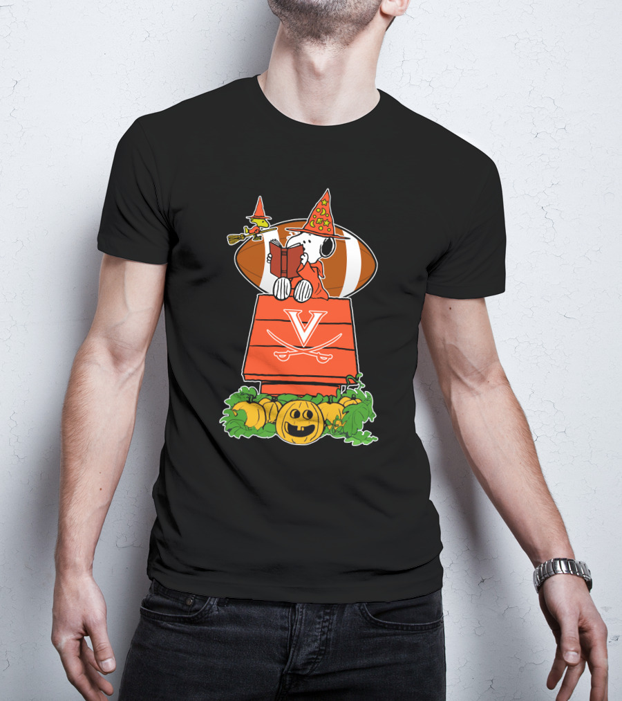 Virginia Cavaliers Snoopy Halloween Witch Football Pumpkin Scene T-Shirt
