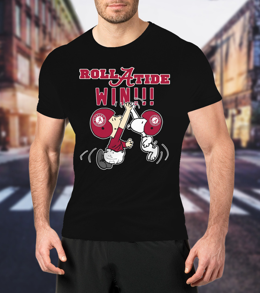 Roll Tide Alabama Crimson Tide Win Peanuts Characters High Five T-Shirt