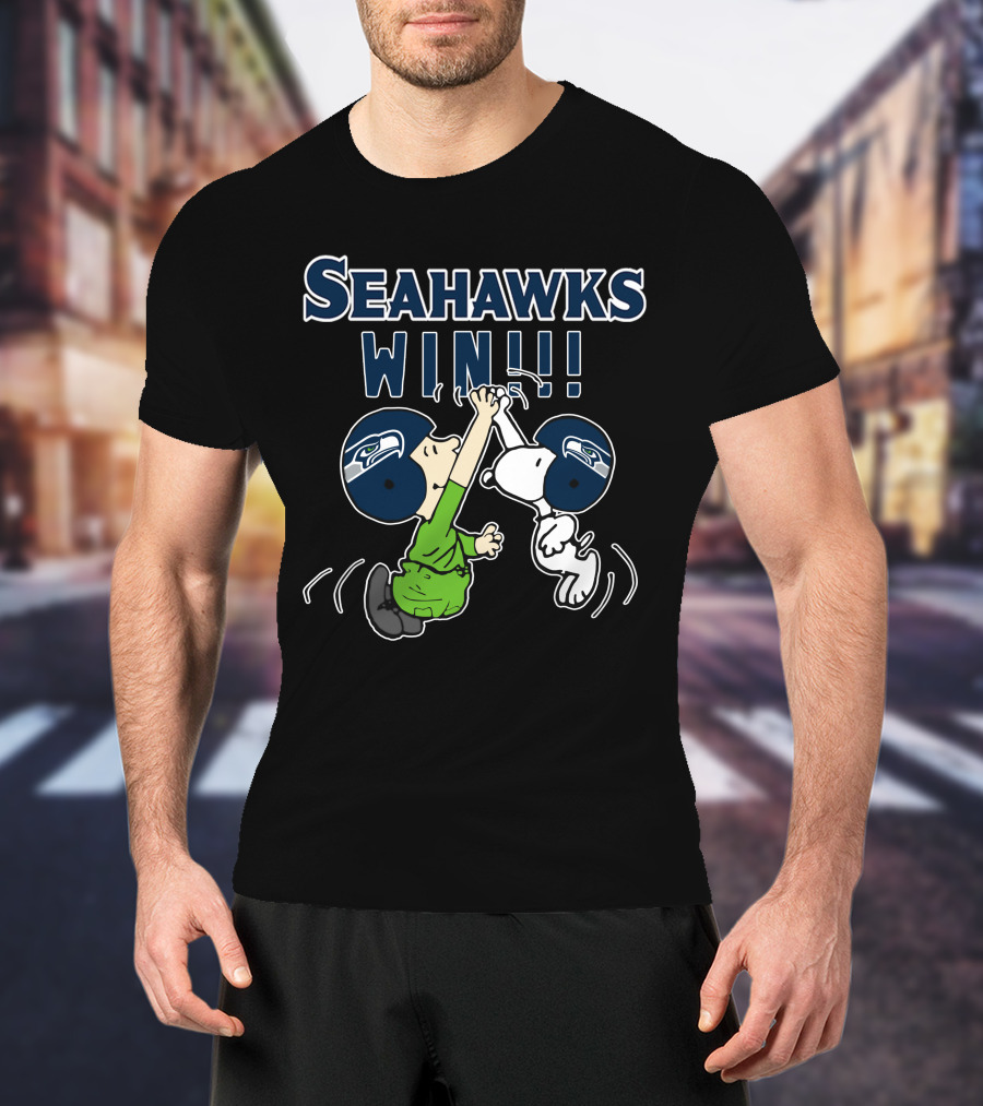 Seahawks Win Victory Celebration With Peanuts Characters T-Shirt