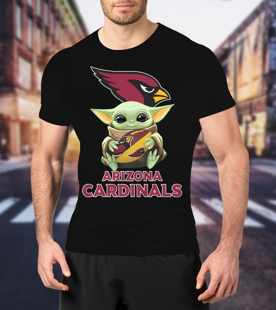 Arizona Cardinals Baby Yoda Holding Football Star Wars Crossover T-Shirt