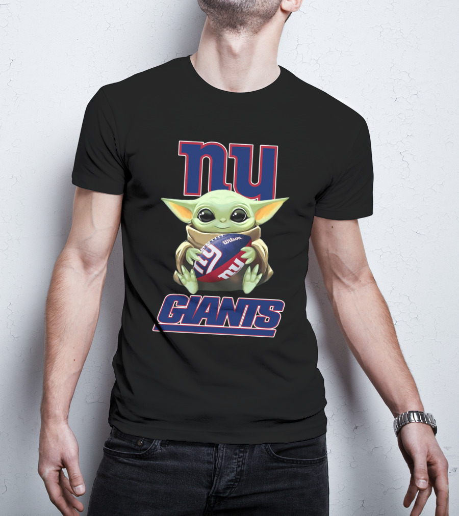 Ny Giants Baby Yoda Holding Football T-Shirt