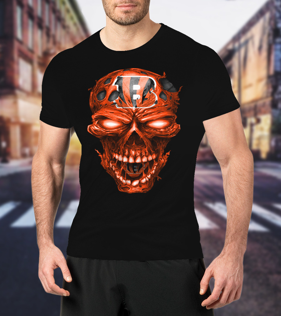 Cincinnati Bengals Skull Logo With Fiery Red Eyes T-Shirt