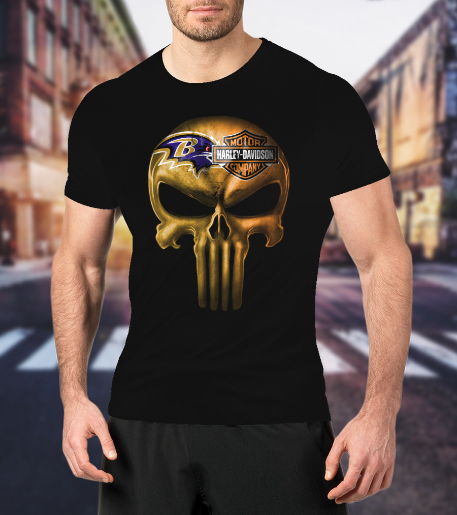 Baltimore Ravens Harley Davidson Skull Logo Fusion T-Shirt