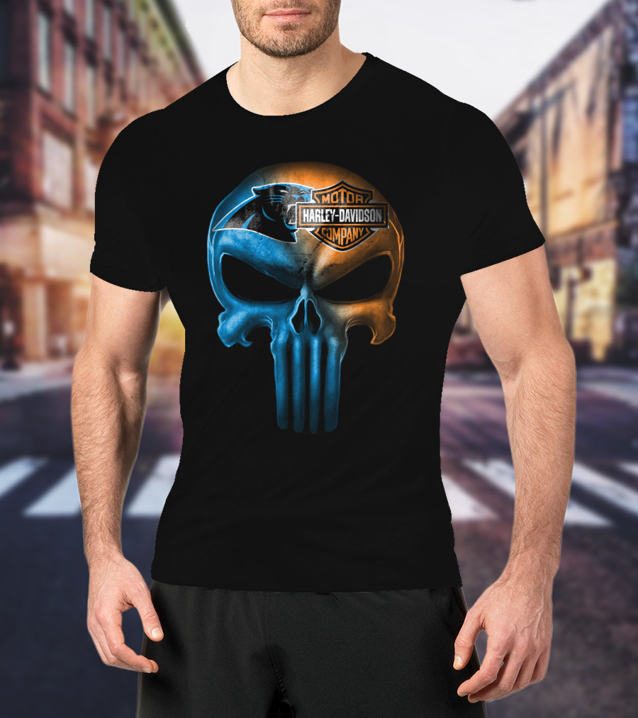 Carolina Panthers Skull Harley Davidson Motorcycle Company T-Shirt