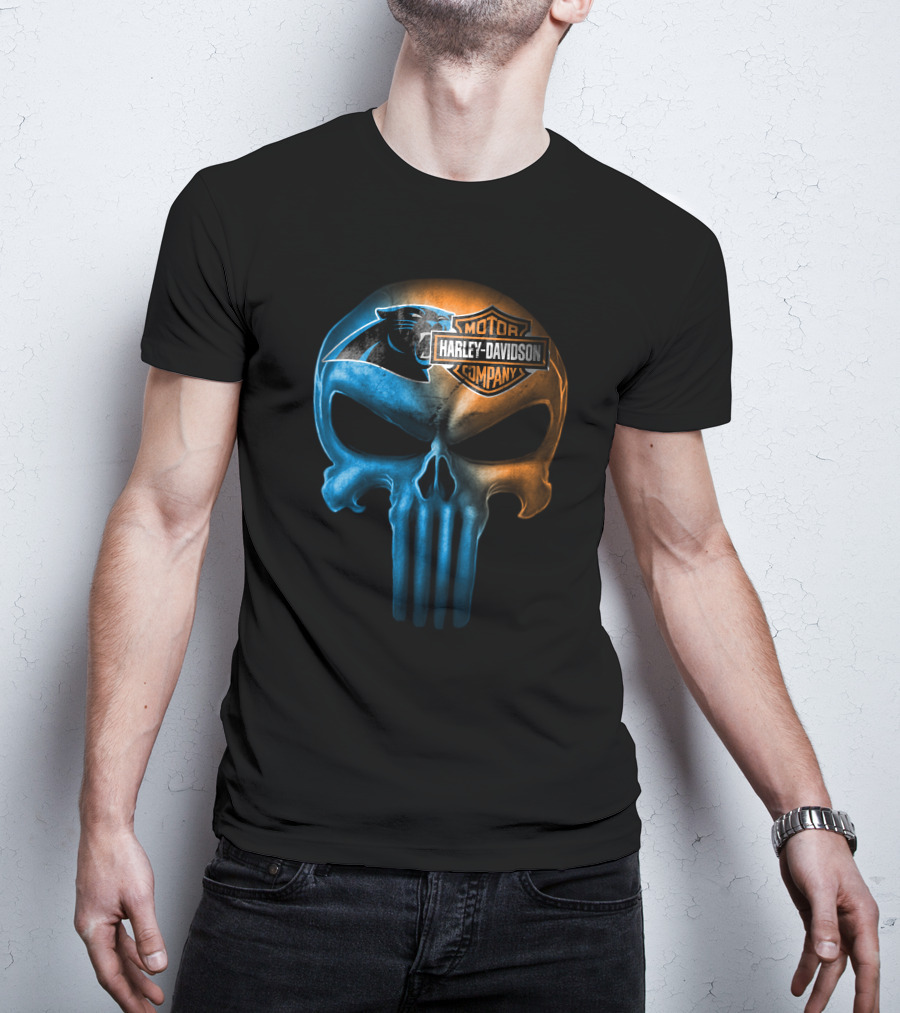 Carolina Panthers Skull Harley Davidson Motorcycle Company T-Shirt