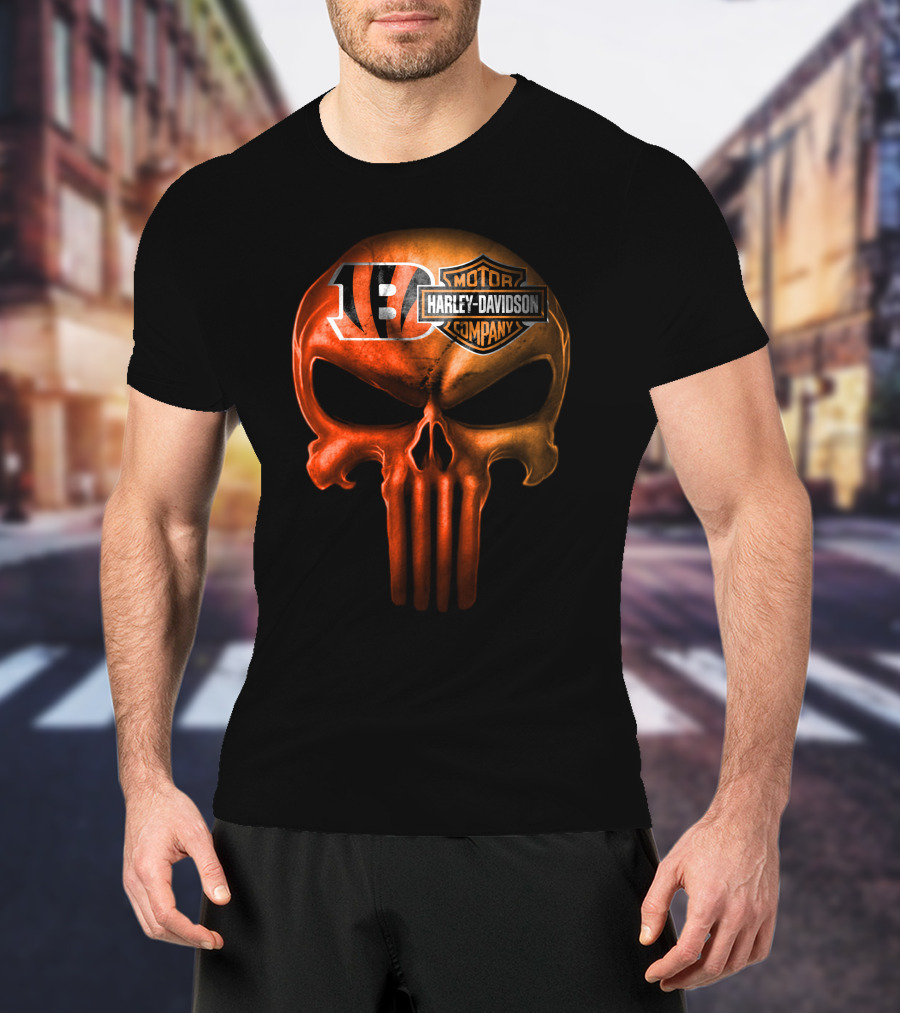 Cincinnati Bengals Harley Davidson Skull T-Shirt